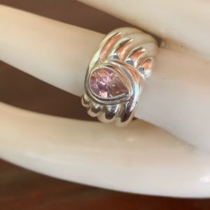 Silver Tone Pink Gemstone Chunky Ring